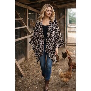 Dana Buchman Leopard-Print Tie-Front Poncho in Beige and Black